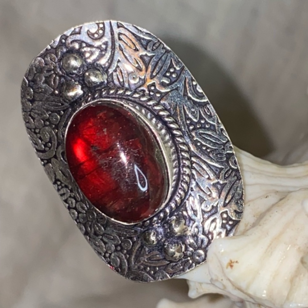 Exotic Red Flash Labradorite Renaissance ring